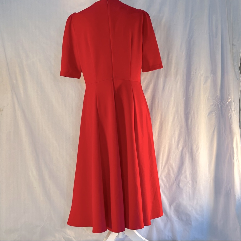 Donna Morgan Red MIDI Dress Crepe Elbow Length Sleeves V Neck Fit & Flare 12 - Picture 7 of 10